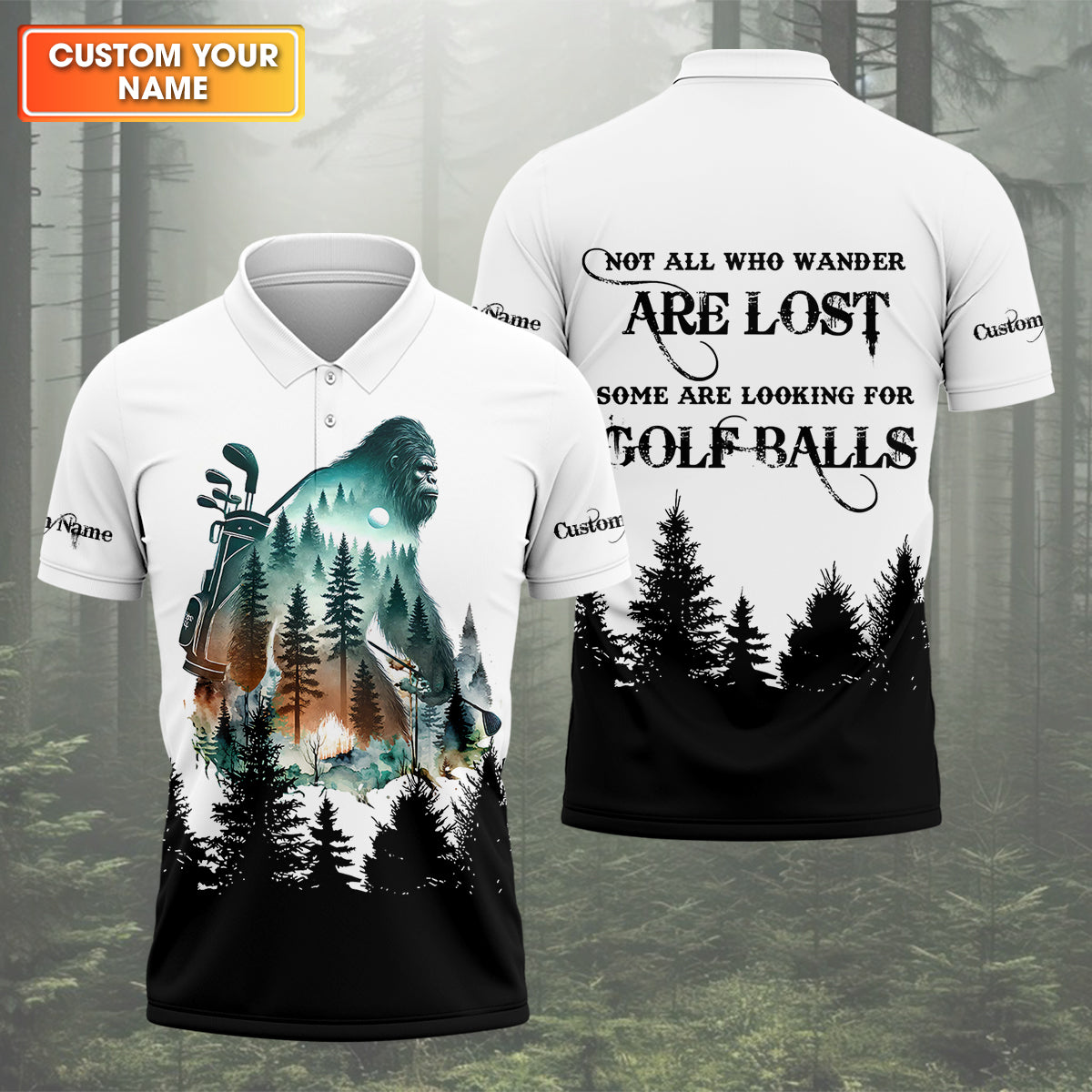 Not All Who Wander Are Lost Big Foot Hunter Men's Golf Polo Shirt, Golf Lover Gifts