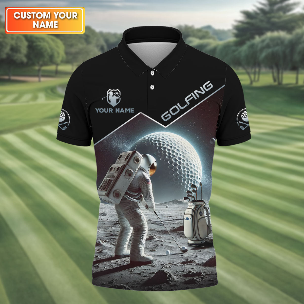 Outer Space Personalized Funny Men's Golf Polo Shirt, Fathers Day Gifts