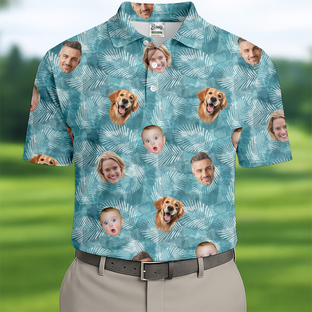 Palm Leaf Pattern, Hawaiian Golf Shirts, Custom Face Shirt, Men's Long Seeve Golf Shirts, Best Gifts For Men Golfers