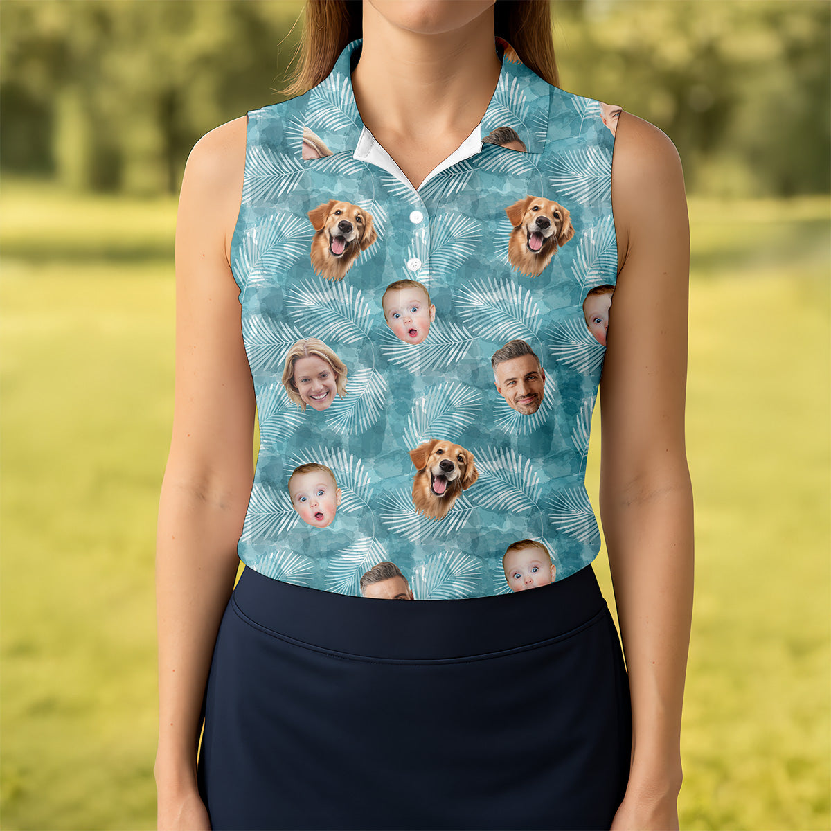 Palm Leaf Pattern, Hawaiian Golf Shirts, Custom Face Shirt, Sleeveless Womens Golf Shirts, Ladies Golf Tops
