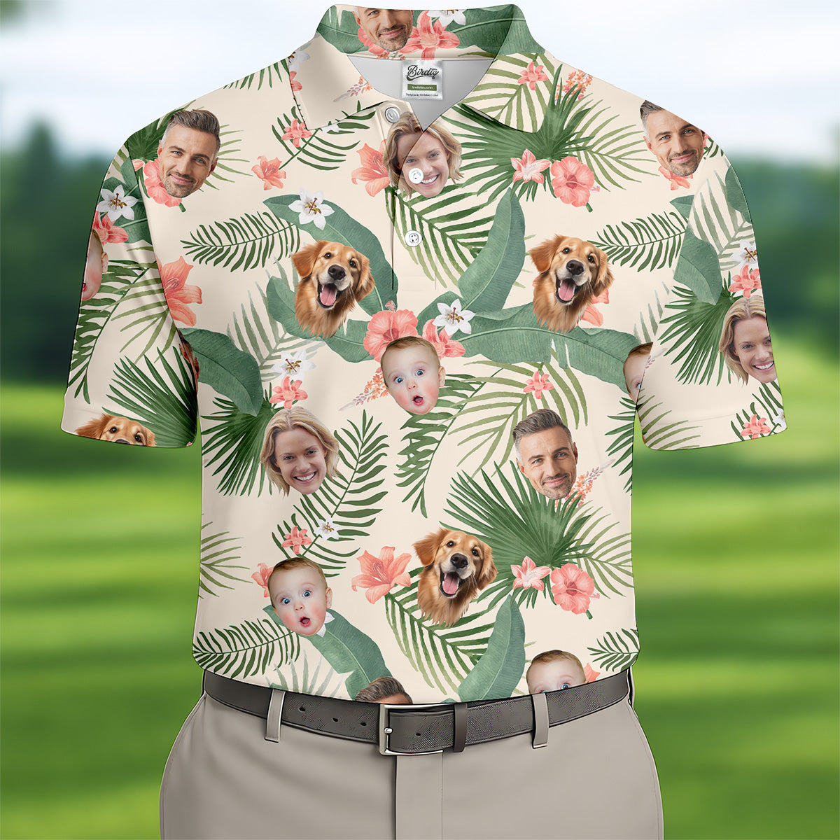 Palm Leaf Pattern, Hibiscus Shirt, Hawaiian Golf Shirts, Custom Face Shirt, Best Golf Gifts Men