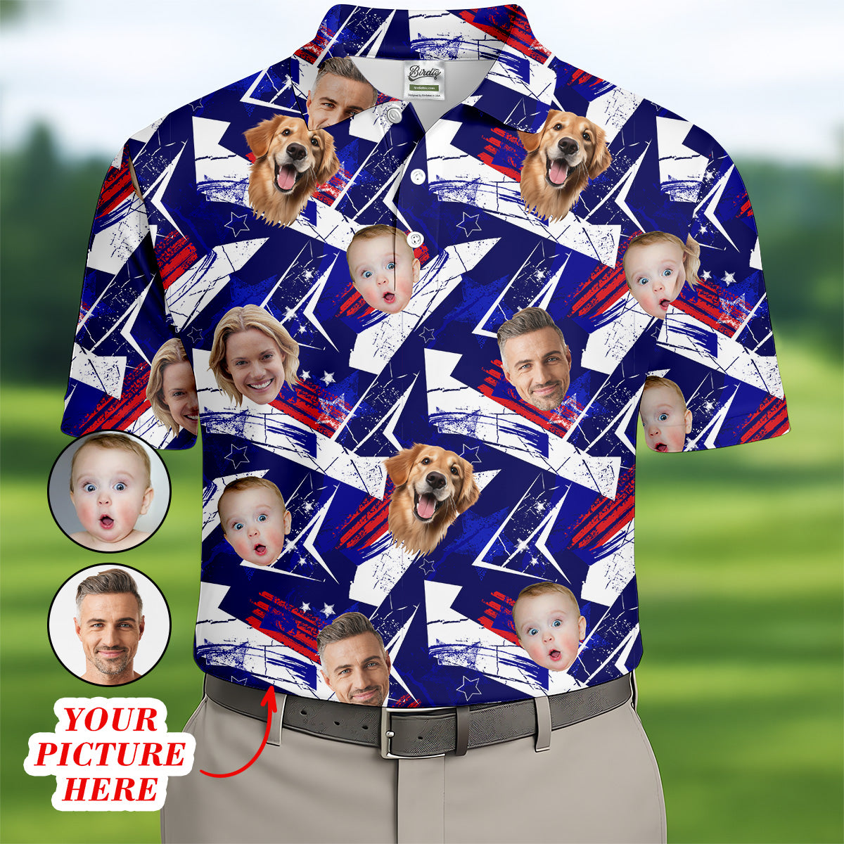 Patriotic Custom Face Shirts, Men's Golf Polo Shirt, Patriotic Golf Polo Shirt, 4th Of July Shirt, USA Golf Shirt