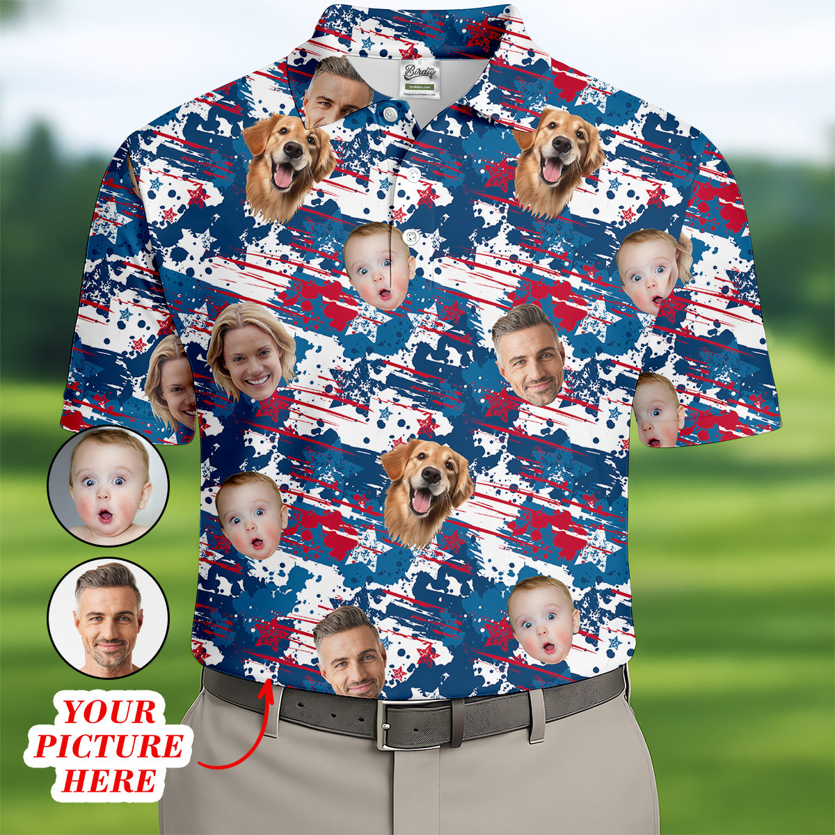 Patriotic Golf Polo Shirt, Custom Face Shirt, Men's Golf Polo Shirt, Fourth Of July Shirts, Gifts For The Golfing Dad