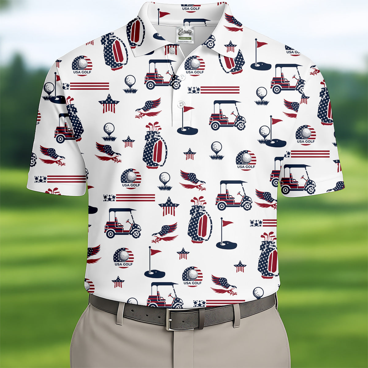 Patriotic USA Men's Golf Polo Shirt, Men's 4th Of July Shirts, USA Golf Shirt, Gifts For Golfing Dad