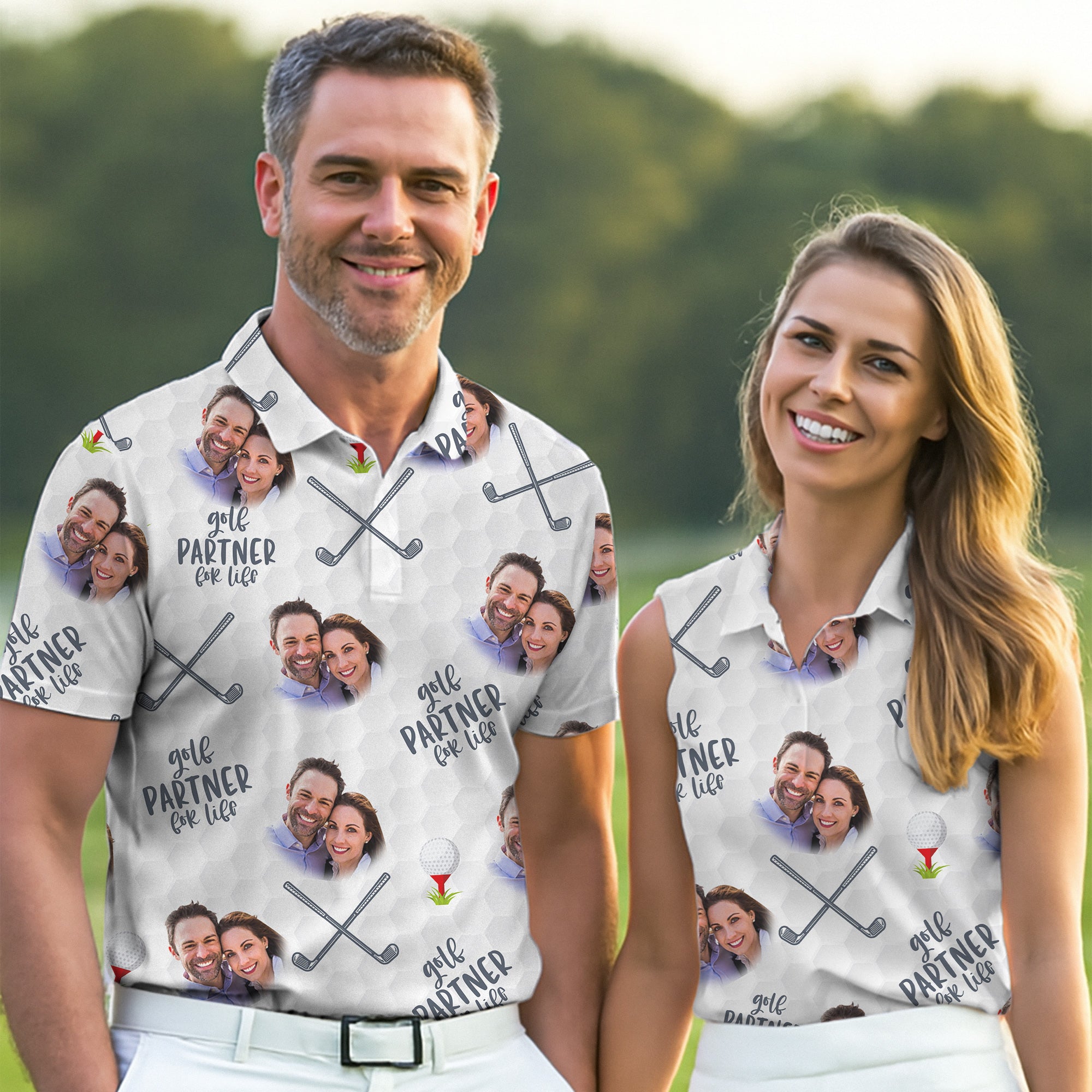 Personalized Golf Partner For Life Funny Golf Shirts For Ladies, Custom Face Golf Shirt, Matching Golf Shirts