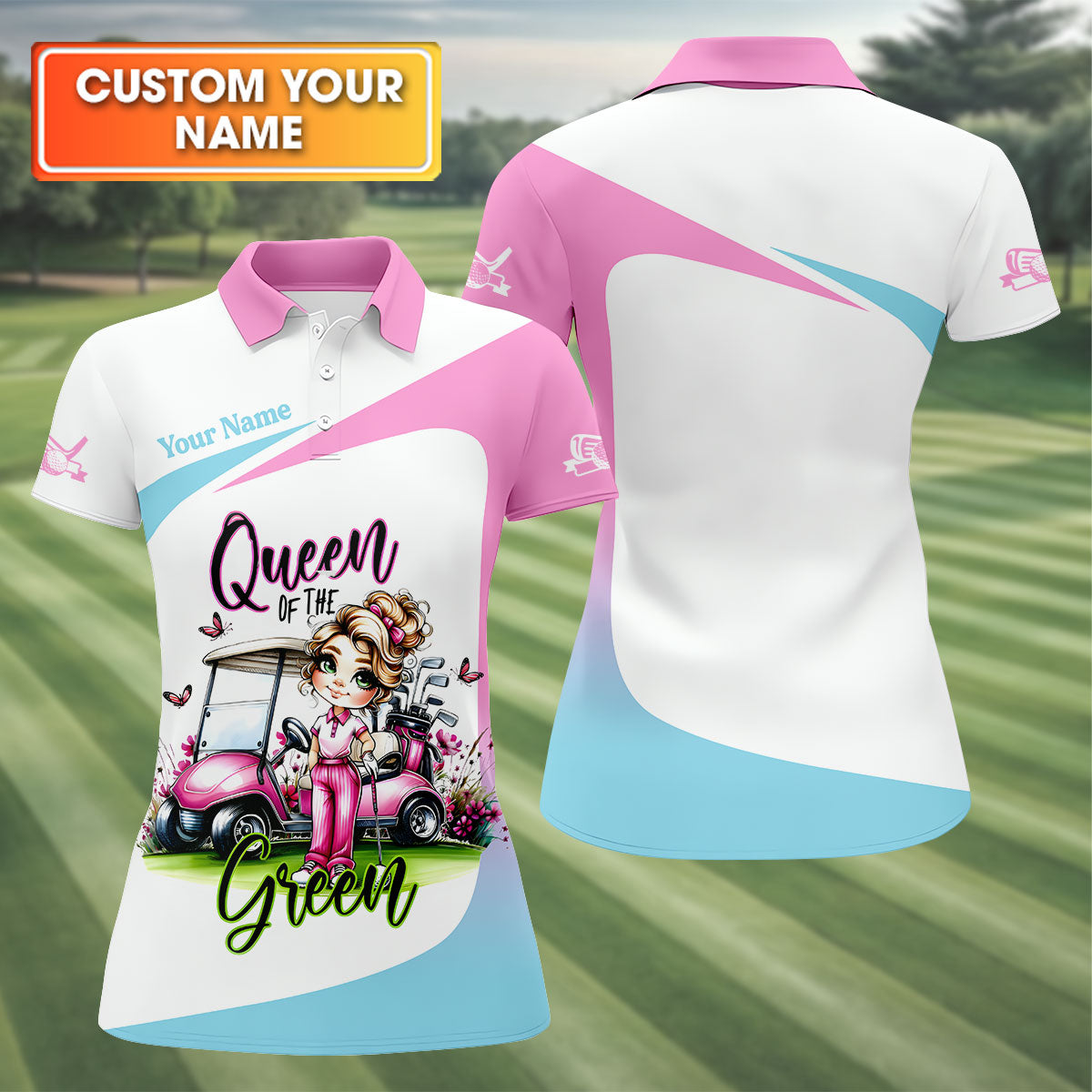 Queen Of The Green Custom Funny Womens Golf Polo Shirt, Ladies Golf Shirts, Best Golf Shirts