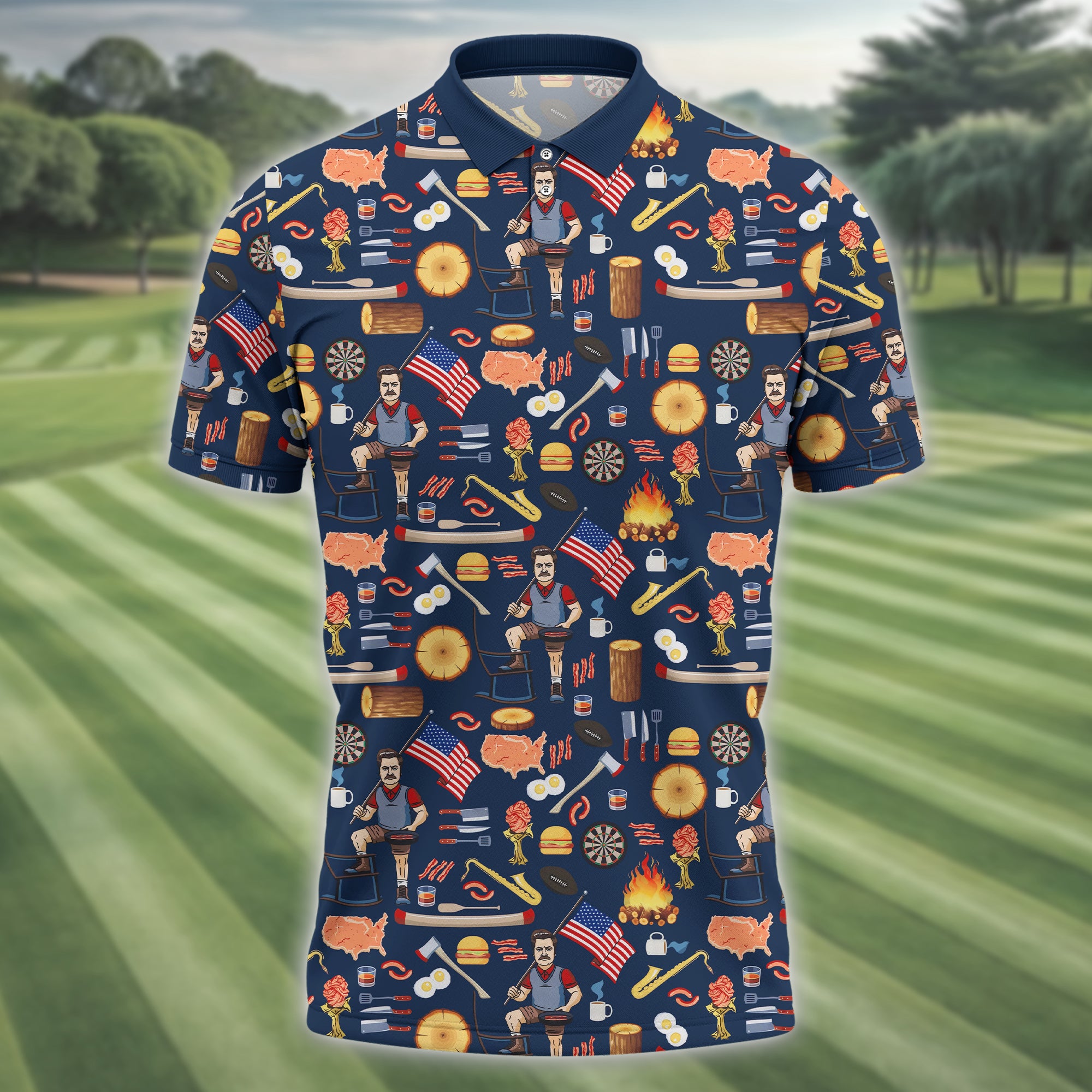 Ron Swanson Men's Golf Polo Shirt, Golfing Apparel, Gift For Golfers
