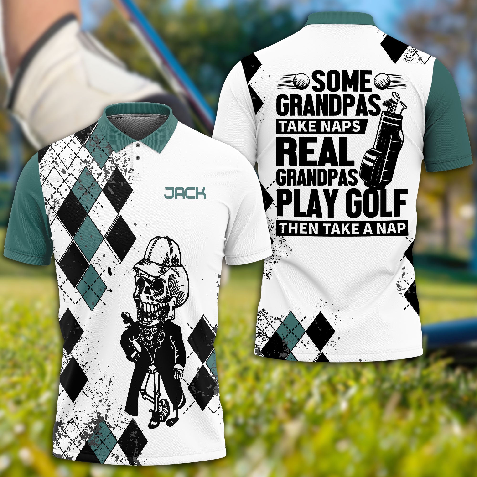 Some Grandpas Take Naps Skeleton Personalized 3D Golf Polo Shirt, Golf Shirt, Gift For Golfers