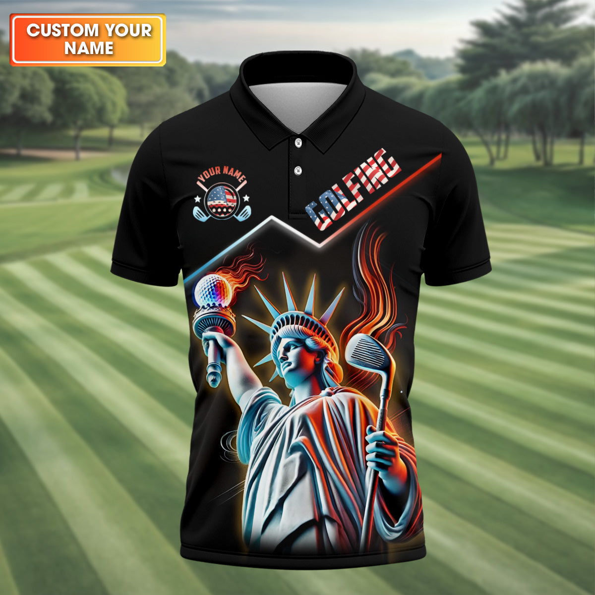 Statue of Liberty Custom Funny Golf Polo Shirt, Dad Golf Gift