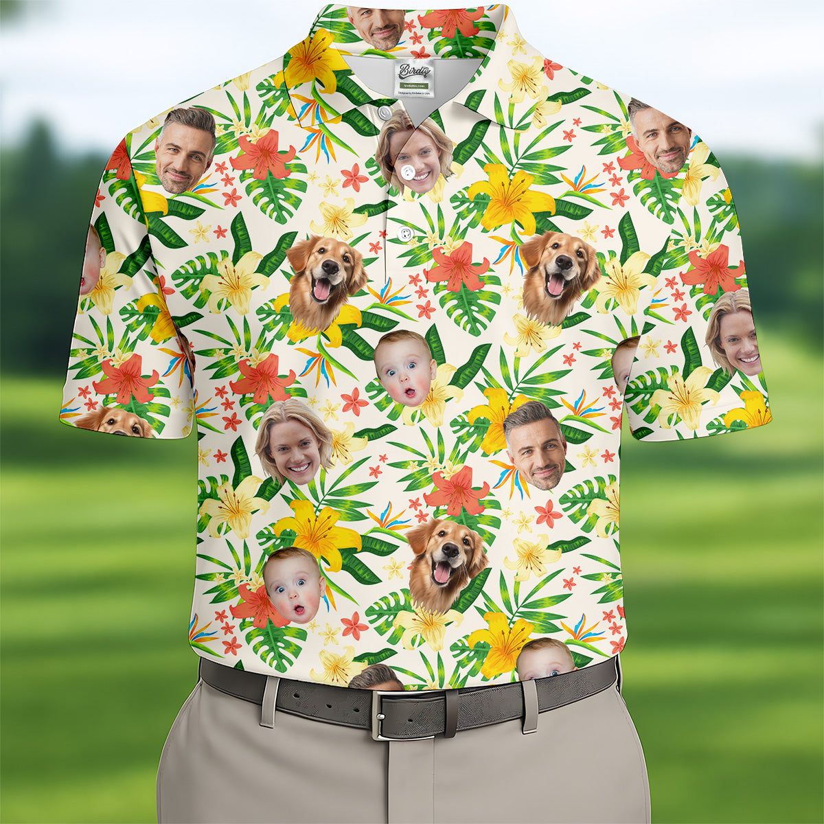 Tropical Leaves Pattern, Hibiscus Hawaiian Shirt, Custom Face Shirt, Mens Golf Polo Shirts, Golf Gifts For Men