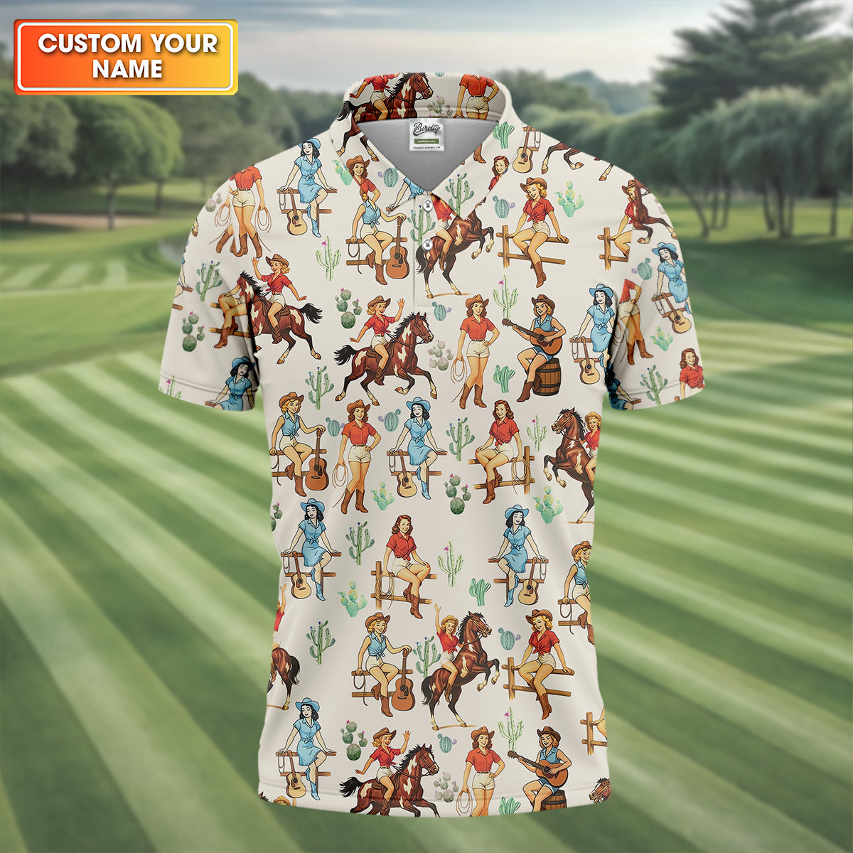 Western Golf Shirt, Beige Golf Shirt Men, Fun Golf Shirts For Men, Cute Golf Shirt, Fun Golf Shirt