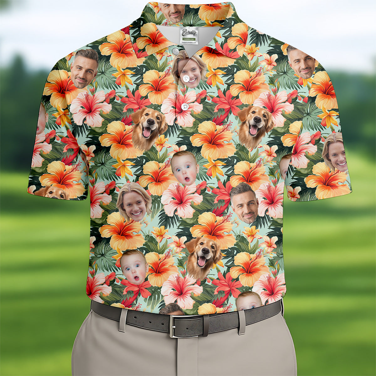 Yellow Hibiscus Flower Hawaiian Golf Shirt, Custom Face Shirt, Flower Men Shirt, Best Gifts For Men Golfers